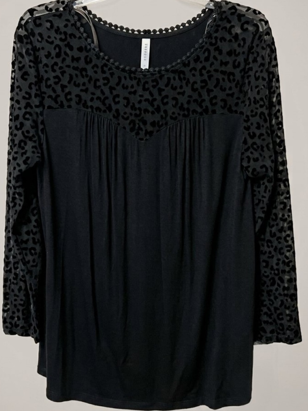 Women's Black Velvet Burnout Yoke Blouse